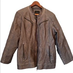 Hannah Faux Leather Moto Style Metallic Gray Front Zip Jacket